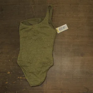 Michael by Michael Kors Womens Crochet One Shoulder One Piece Safari Green 4 thumbnail 2
