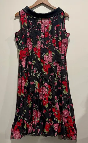Sheer Floral Midi Dress Dark Romantic Gothic Satin Collar Size 8 thumbnail 1