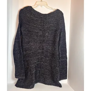 White House Black Market Sweater Striped Metallic Gold Silver Threads Size S thumbnail 3