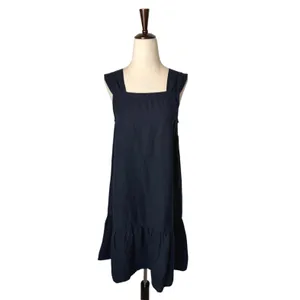 LOFT Square Neck Flounce Dress Women Small Black Linen Blend Trapeze Mini Preppy thumbnail 2