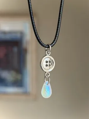 Handmade button & teardrop fairy whimsy style necklace🌀 thumbnail 3