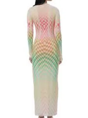 AFRM Sheer Ombre Maxi Dress with Chevron Knit Pattern - Cream & Pastel thumbnail 2