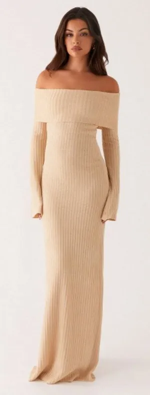 Peppermayo NWT‎ Jacqueline Knit Maxi Dress Beige XS-S Casual Neutral Bodycon thumbnail 1