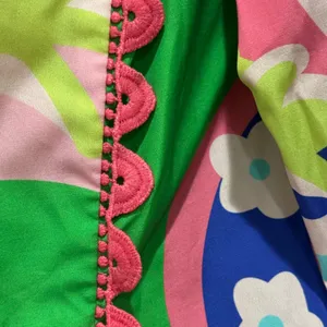 NEW $188 Mary George Stella Top Sz M Bright Color Paradise Punch RicRac Cotton thumbnail 11