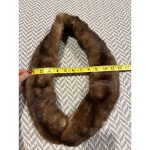 Vintage Genuine Mink Fur Collar Scarf Shawl Stole 35" Lined Light Brown Clips thumbnail 4