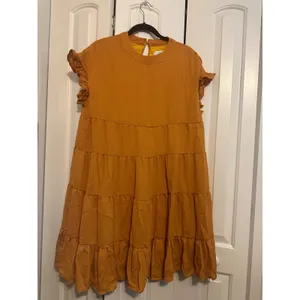 Yellow Tiered Ruffle Sleeve Dress Women's Babydoll Casual Sun Dress NWT Large‎ thumbnail 3