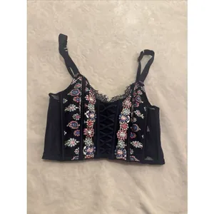Victoria's Secret Bra Size XS/XP Bejeweled floral embroidered coquette whimsy goth thumbnail 3