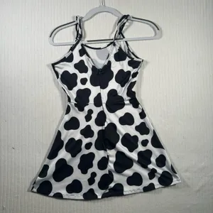 Women’s XS Black White Cow Print Mini Dress Spaghetti Strap Skater Casual thumbnail 9