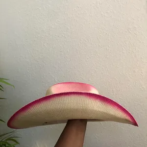 Vintage rare pink ombre western cowgirl/cowboy straw hat with silver tone hardware Size L thumbnail 2