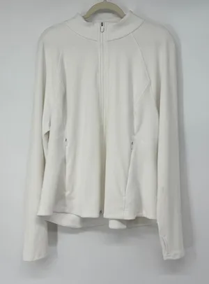 Athleta White Ribbed Full Zip Jacket Mock‎ Neck Thumbholes Plus Size 3X thumbnail 1