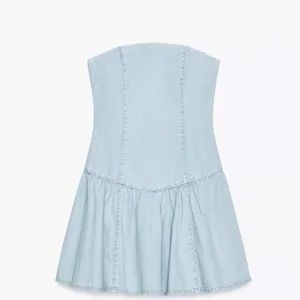 ZARA Denim Bandeau Dress thumbnail 5