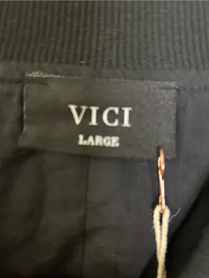 VICI Black Quilted Faux Leather Cropped Bomber Jacket Size Large thumbnail 2