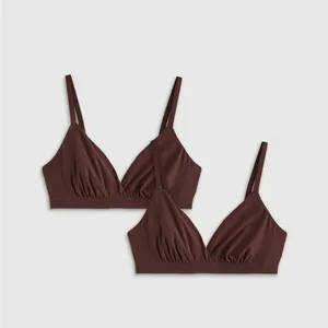 NWOT Quince Second Skin Crossover Bralette (2-pack) in Brown Cocoa Sz Large thumbnail 3