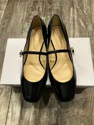 Jessica Simpson Black Patent Mary Jane Flats with Rhinestone Buckle Size 7.5 thumbnail 8