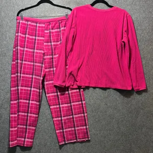 ZENista Pink Plaid Fleece Pajama Set Waffle Henley Top & Pants‎ L Long Sleeve thumbnail 11