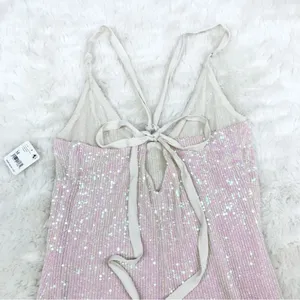FREE PEOPLE Gold Rush Sequin Mini Dress Iridescent Sheer Cream Size Medium New‎ thumbnail 12