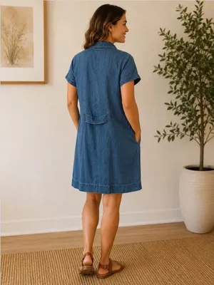 Cabi Piece of Cake Blue Chambray Denim Button Front Mini Dress Size Small 6580 thumbnail 4