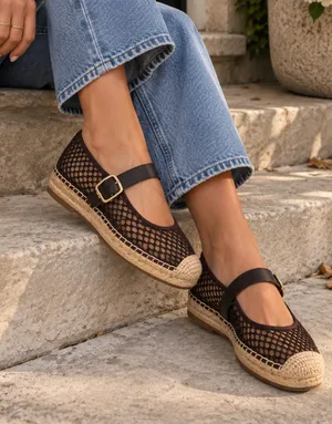 SAM EDELMAN Mackie Mesh Woven Espadrilles in Cafe Noir Size 10.5 thumbnail 1