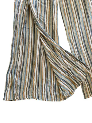Angie Wide Leg Striped Palazzo Pant Sz L High Leg Splits Gauze Breezy Costal thumbnail 3