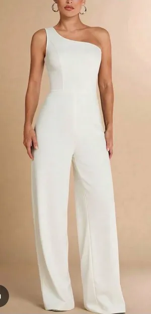 One-Shoulder White Wide-Leg Jumpsuit thumbnail 1
