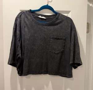 Double Zero Black Mineral-Wash Oversized Crop T-Shirt thumbnail 1