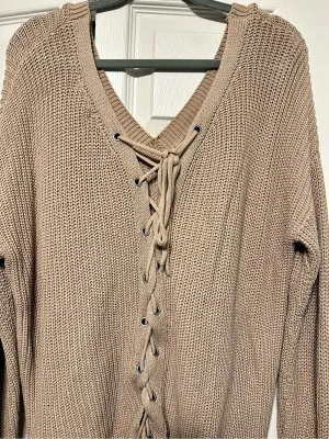 Forever 21 Lace-Up V-Neck Acrylic Sweater in Brown Size Medium thumbnail 4