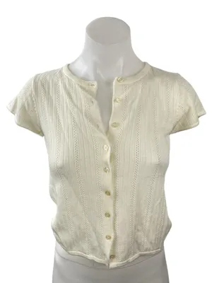 WAYF Women's Cream Wool Ribbed Button Down Shirt Blouse Cardigan Sweater Top S thumbnail 1