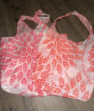 Free People Reusable Pink/Coral Leaf-Print Tote Bag lot thumbnail 1