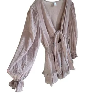 Angel Biba Mauve Ruffle Mini Romper Dress Long Balloon Sleeve Front‎ Tie Small thumbnail 8