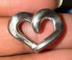 Polished Silver Heart Brooch - Classic Open Heart Pin thumbnail 1