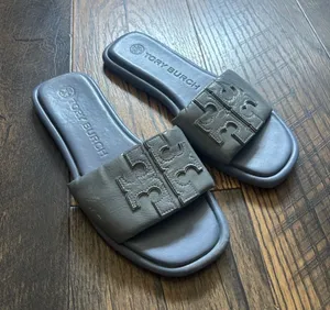 Tory Burch Ash Blue Patent Leather Double T Sport Slides Sandals Women’s Size 6M thumbnail 1
