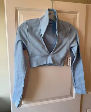 Blue ribbed long sleeve crop top- NWT thumbnail 1