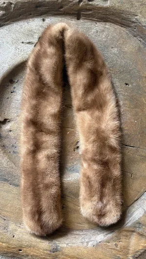 Vintage pastel mink fur ascot collar likely 1960s retro glam thumbnail 1