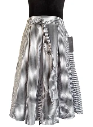 NWT Cottagecore Striped Midi Skirt Womens Large Black White Tie Waist‎ A-Line thumbnail 1