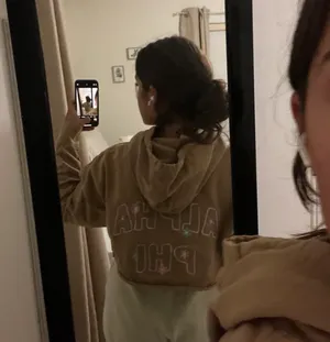 Alpha Phi Cropped Embroidered hoodie Tan Size L thumbnail 6