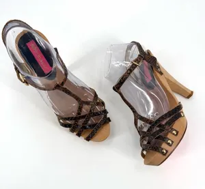 Betsey Johnson VTG platform wooden brown textured faux-snakeskin sandal heel thumbnail 1