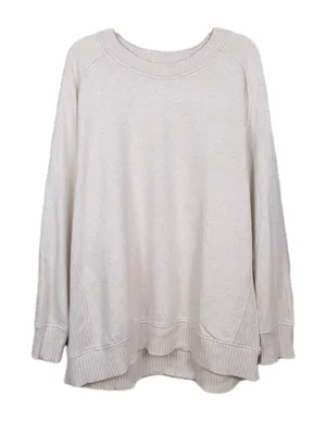 AERIE Heathered Cream Oversized Long Sleeve Sweatshirt Ribbed Cuffs Women's XL thumbnail 1