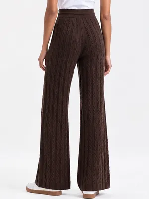 Charter Club Brown Cable-Knit Pull-On Wide Leg Pants Size Large thumbnail 2