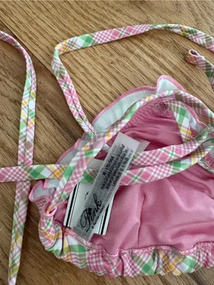 Frankie's Bikinis Pink Plaid Triangle String Bikini thumbnail 3