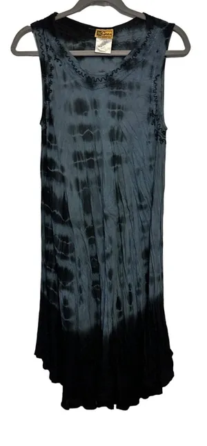 In Gear Dress Tie Dye‎ Boho Blue Black Embroidered OSFM Hippie Festival NWOT thumbnail 1