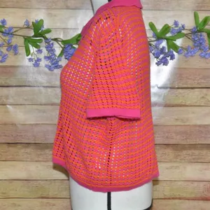 Boutique Color Block Crochet V-neck Top by KARLIE Ladies L Crop Casual Cotton thumbnail 4