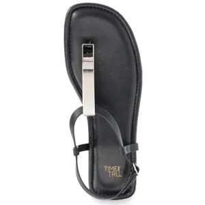 Time and Tru Womens Hardware T-Strap Flat Sandals Black Gold NWT Size 10 EU 41 thumbnail 4