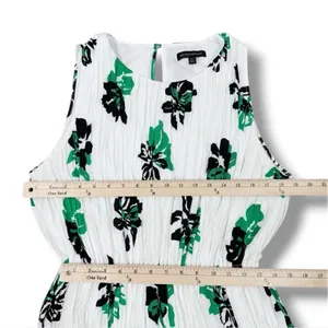 Banana‎ Republic Crinkle Pleat Chiffon Floral Maxi Dress White Green XL thumbnail 15