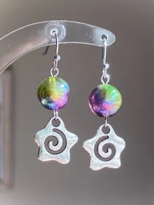 Handmade funky grunge y2k Czech glass beads & swirl star earrings 🌙🌀 thumbnail 2