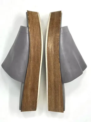 Vince Saskia Truffle Gray Leather Stacked Wood Platform Slide Sandals EU 40 US 9 thumbnail 4