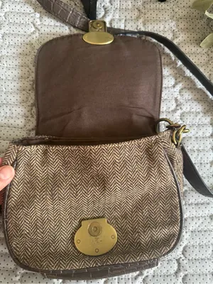 Vintage Chaps Brown and Tan Crossbody Saddle Bag with Gold-Tone Lock thumbnail 7