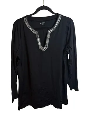 Lands’ End Black Embroidered Swim Cover Tunic thumbnail 1
