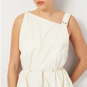 Zara Asymmetric Nylon Midi Dress Ecru White Size Small thumbnail 11