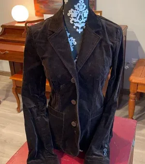 TRIBAL Dark Brown Velour feel Brushed Cotton Blazer Jacket Size 4 thumbnail 1