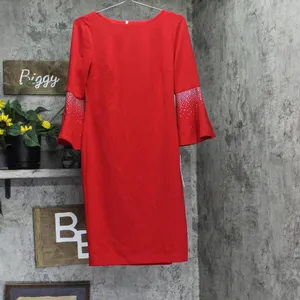 Calvin Klein Womens Embellished Bell Sleeve Back Zip Dress CD4CC3D8 Red 6 thumbnail 2